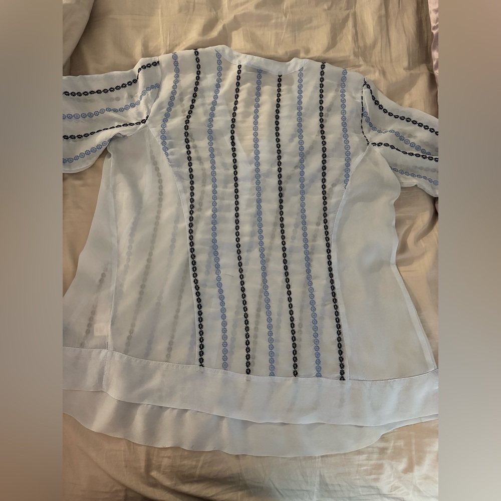 J. Jill Women’s Tunic Blouse V-Neck 3/4 Sleeve Geometric Print Blue Size Large - Picture 6 of 13